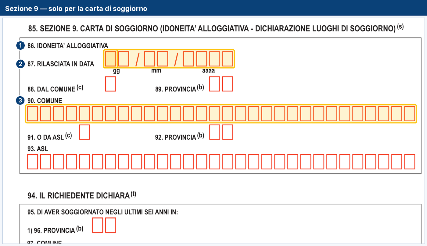 La sezione della carta di soggiorno con l idoneità alloggiativa