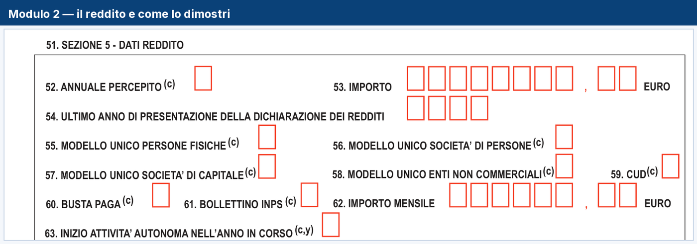 Il Modulo 2, la sezione del reddito e i documenti con cui si dimostra